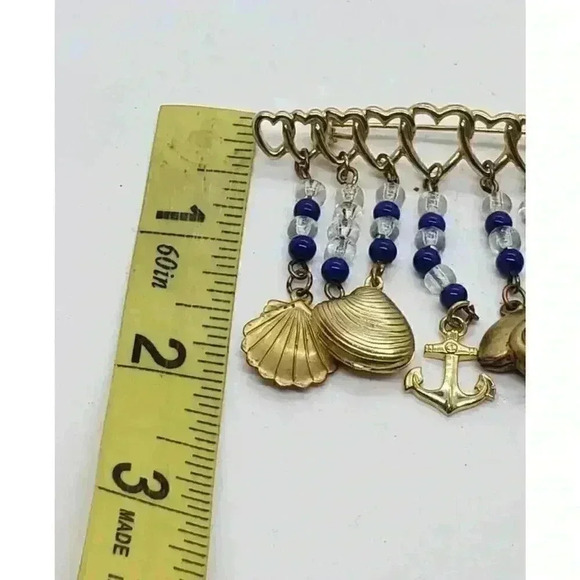 Vintage Heart Charm Brooch Gold plated Ocean Seashell Anchor Navy Dangle - Picture 5 of 5
